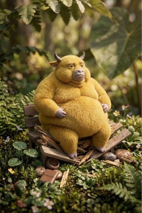 A chubby yellow horned creature sits slumped on a broken wooden crate surrounded by scattered debris and mushrooms in a forest, looking dejected. The image humorously reflects the poster's dismay over losing $100K from the "slink" token incident, capturing the defeated mood of someone who feels blindsided despite others claiming to support crypto.