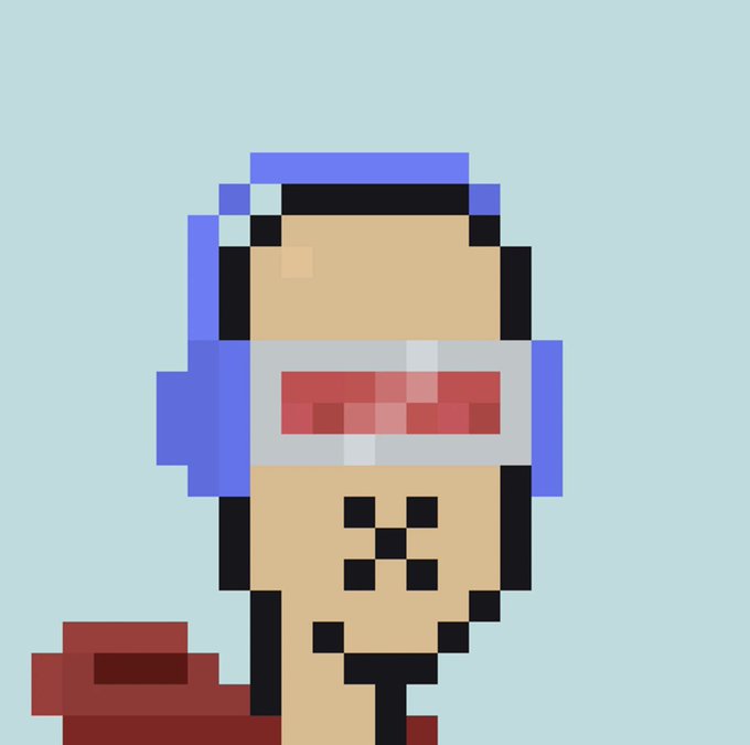 A pixel art portrait of a shirtless man with a blue beanie and red shutter shades, matching the PFP NFT associated with the $FUZZY token from the @XPUNKNFTs collection mentioned in the post.