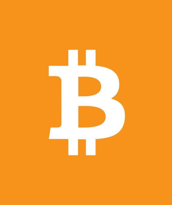 The iconic Bitcoin logo - a white stylized 'B' with two vertical strokes - displayed on a bright orange background.