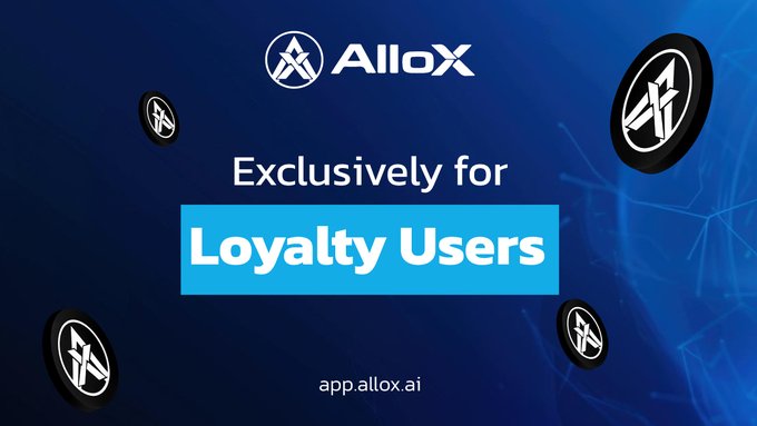 A promotional graphic for 'AlloX' reads 'Exclusively for Loyalty Users' and 'app.allox.ai' against a blue network background.