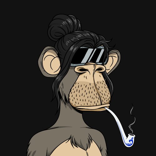 A cartoon illustration features a cool-looking monkey with a man-bun hairstyle, wearing sunglasses and smoking a blue-smoked pipe against a black background.