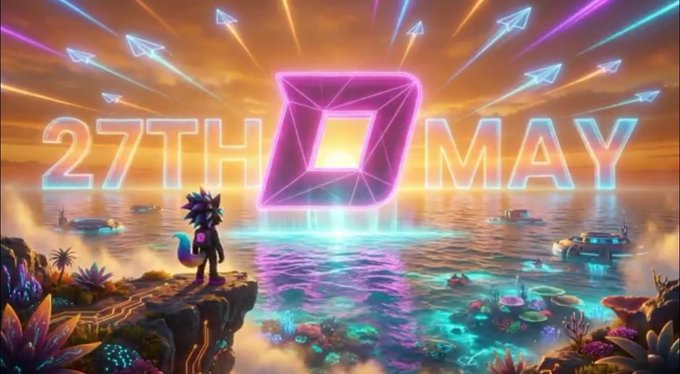 urn of fire with a dragon on its back, surrounded by floating islands and a rainbow-colored sky, with the text "27th May" above it.
