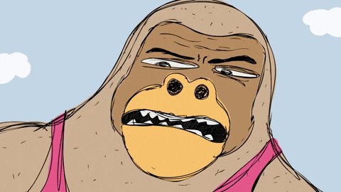 The image features an anthropomorphized cartoon gorilla wearing a pink tank top, with its mouth open wide as if making a face or shouting. The gorilla appears to be angry or upset about something, possibly related to the crypto world. In the background, there is text that reads "Every cycle in crypto is the same you farm points for months you miss one random snapshot and suddenly a guy who joined yesterday is tweeting life changing money beautiful industry really". This suggests that the image might be promoting or discussing the crypto market, with the gorilla representing an angry or frustrated individual affected by the fluctuations of the market.