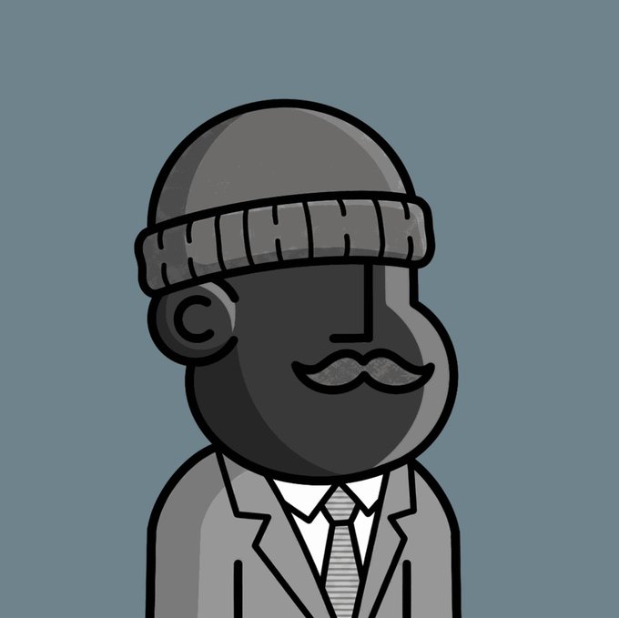 A cartoon-style illustration shows a gray-skinned character wearing a knit beanie and a gray suit with a striped tie, featuring a mustache and a minimalist, expressionless face that resembles an NPC. The faceless, stiff design complements the post's joke about finding an "NPC" character figurine on the floor, playing on the meme of characterless, pre-programmed video game NPCs.