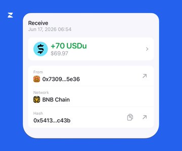 The image shows a close-up view of a screen where someone has transferred money from an app named Zerion into another app called Bitcoin Cash. The amount is $70 US dollar, which can be converted into bitcoin. The screen displays a text box that contains details about the transaction, including the recipient's name and the date the money was received. A button below this text box allows the user to initiate transactions directly from their wallet.