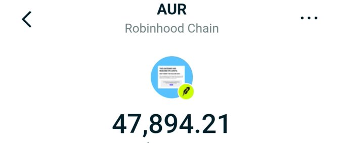 A screenshot of a cryptocurrency price tracker showing the ticker 'AUR' on the 'Robinhood Chain' with a price of 47,894.21.