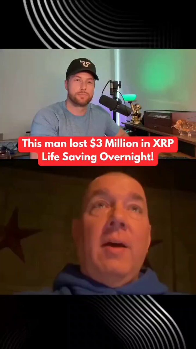 The image shows two posts side by side on a social media platform with text overlaying them. The first post, written in a conversational style, appears to be an animated post or cartoon about a man named Brandon losing $3,000,000 in Ripple. It also mentions that this is the last time his hard-earned savings will be safe from being lost due to XRP gone overnight. The second post is not related to XRP; it is just another image or content posted on social media.