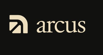 A logo for 'arcus' displayed in beige text on a black background, featuring a stylized 'a' symbol.