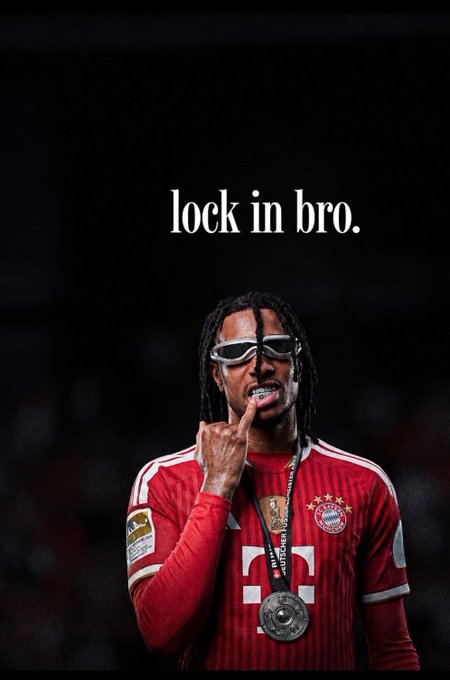 A motivational poster featuring footballer Michael Olise in a Bayern Munich jersey with the caption 'lock in bro.'