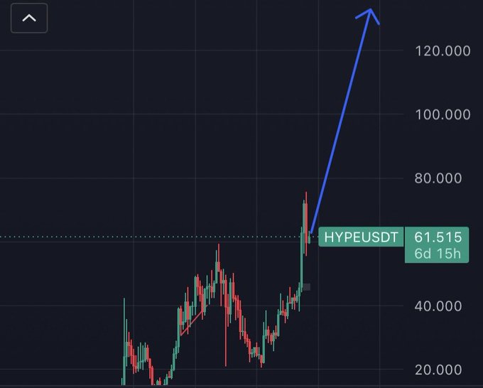 The image shows an upward trend for HypeusDT, a cryptocurrency, as indicated by the graph displayed within the post. The price of HypeusDT has been rising significantly over time, with a blue arrow pointing upwards indicating the growth. This information suggests that it is only a matter of time before HypeusDT reaches or even surpasses a certain value, possibly $100, which would be considered significant in this context. It is essential for investors to pay attention to such trends and indicators while considering whether to buy or hold onto their assets in the cryptocurrency market.