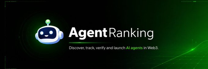 The image features an animated green robot with a smiley face. Below the robot, there's text that reads "Agent Ranking" followed by the phrase "Just teamed up with @agentranking", which suggests that this might be related to Agent Ranking in some way. Additionally, the image also contains code for a website and terms of service information, possibly providing details about how to access the platform or interact with its features.
