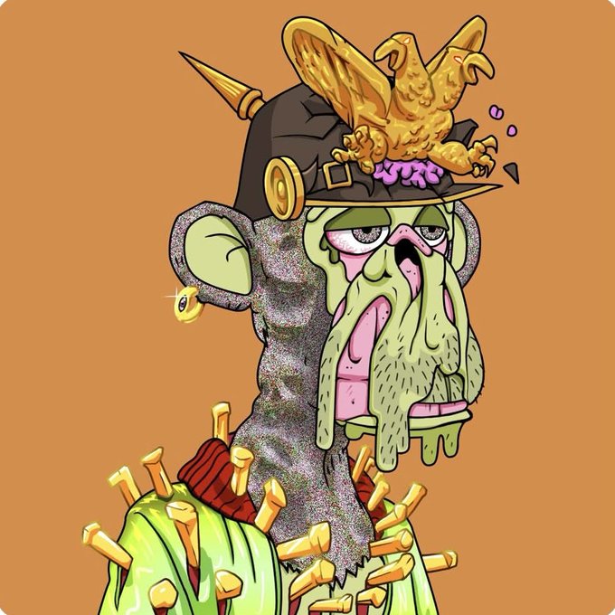 The image features a cartoon monkey wearing a hat with gold stars and a crown, giving it an evil or mischievous appearance. The monkey has a green face and is holding a golden object that appears to be a gun. The background of the image is orange, which contrasts with the monkey's attire and adds visual interest to the scene. The caption at the bottom of the image reads: "Team update: MCV is proud to welcome @md_codes as our Lead MML Architect. MD will be working alongside @0xIamdev to help us create richer, better, more ambitious experiences in Otherside".