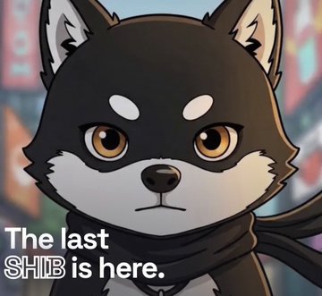 Cartoon illustration of a brown and white Shiba Inu dog character with the caption 'The last SHIB is here.'