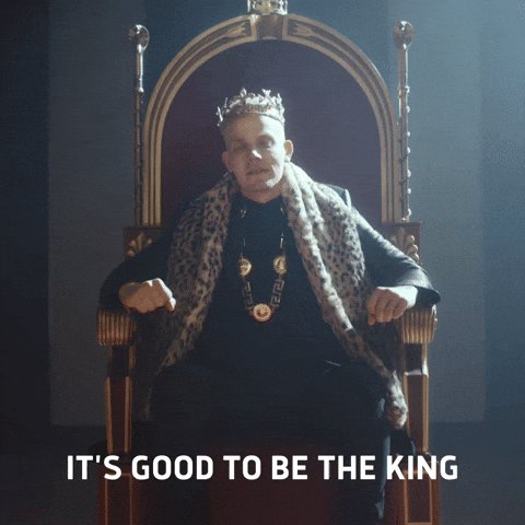 The image features a man sitting on a throne, wearing a crown and a leopard-print cape with gold accents. Above him, there's an inscription that reads "It's Good To Be The King", which suggests he might be royalty or a powerful figure in some capacity. The caption below the image also mentions the importance of people like this individual, emphasizing their significance to society.