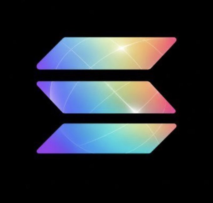 A stylized logo consisting of three stacked horizontal parallelogram shapes with a rainbow gradient (purple, blue, green, yellow, orange, red) on a black background.