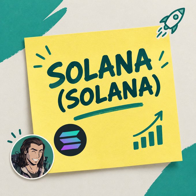 A yellow graphic displays 'SOLANA (SOLANA)' with the Solana logo and a rocket illustration, set against a teal background.