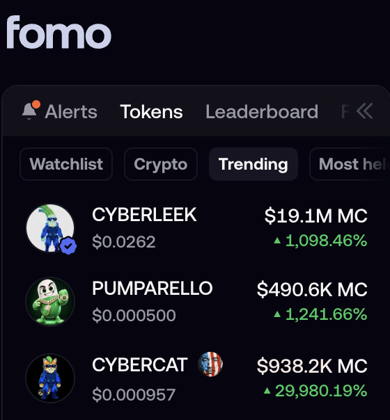 A screenshot of the Fomo app's "Today in Indian Calendar" shows three trending coins during Sravana Maah Shukla Paksha (13-28 Aug 2026), with $CYBERLEEK topping the list at $20M and $CYBERCAT appearing as another top trending coin, supporting the post's claim about $CYBERCAT's trending status on August 23, 2026 (Ekadashi, Sunday).