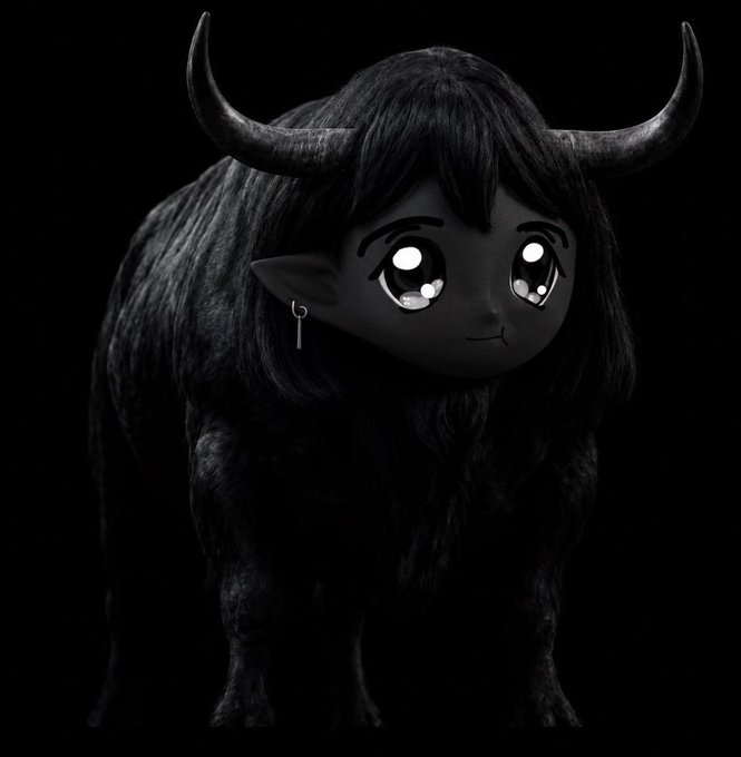 A stylized black 3D-rendered Highland cow with large anime-style eyes stands against a dark background, evoking the whimsical spirit of a meme-style character. The image appears to be used as a promotional mascot for the $ANSEM/$ZANSEM token launch, pairing the cute creature with urgency-driven text hyping an upcoming airdrop and asking users to retweet with their Solana wallet to qualify for the first 500 spots.