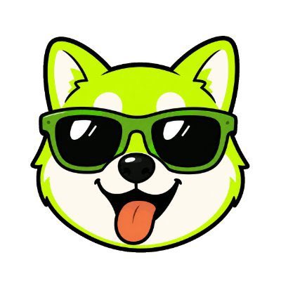 A cartoon illustration of a smiling lime-green Shiba Inu dog wearing black sunglasses with its tongue out, serving as a fun mascot for the $IDOGU meme coin highlighted in the accompanying post.