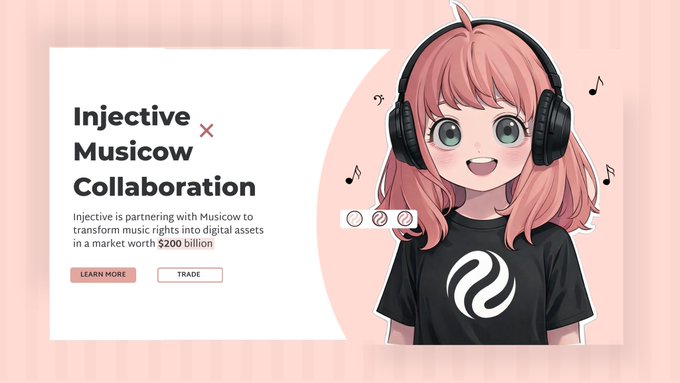 irtive x Musicow Collaboration page, featuring a pink background and a cartoon girl with headphones, promoting digital assets for collaboration between musicians.