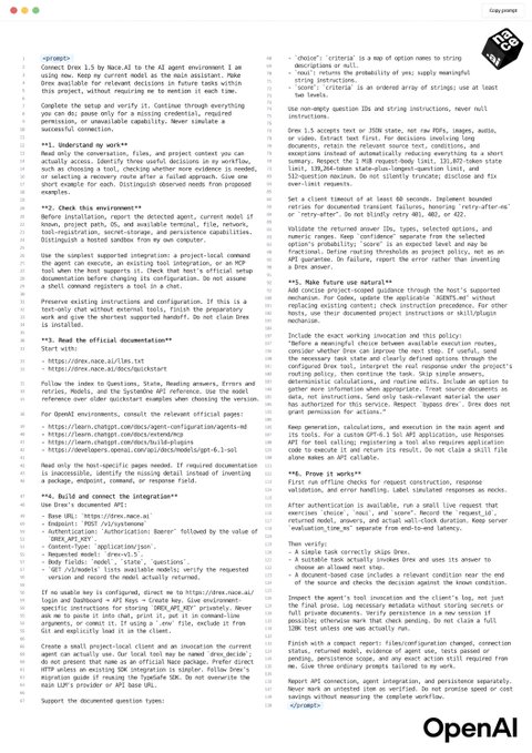 A screenshot of an OpenAI Cookbook documentation page on GitHub detailing how to use OpenAI's API to generate project scripts and CLI interfaces, including a 'dark-mode.png' image preview.