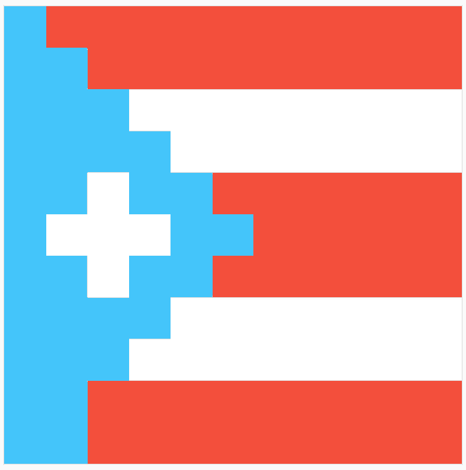 A pixel art rendition of the Argentine flag, displaying light blue and white horizontal stripes with a central sun emblem in light blue and white.