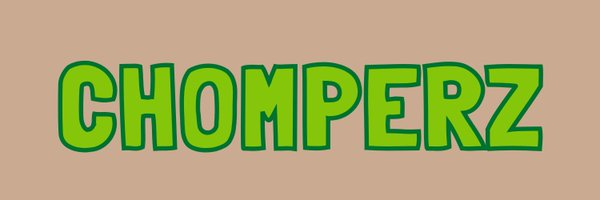 The word 'CHOMPERZ' in green bubble letters with a dark green outline on a peach background.