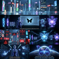 The image consists of a collage of six different photos, each depicting various scenes related to the concept of Quantum Computing. The first photo shows a person standing next to a computer screen with a butterfly design above their head. The second photo features a butterfly on top of a monitor and a person holding a keyboard in front of it. The third photo displays a butterfly flying over a city skyline, while the fourth photo captures a butterfly floating in space. The fifth photo shows a butterfly on a monitor next to a computer screen with a butterfly design above their head. The sixth photo depicts a butterfly flying over a city skyline and a person holding a keyboard in front of it.