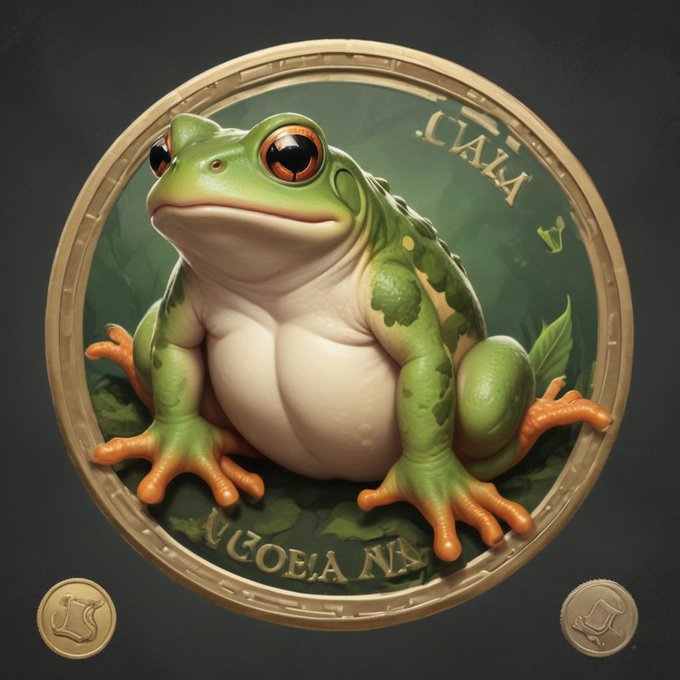 A digital illustration of a green tree frog with orange feet sitting on a circular emblem with decorative text along the border.