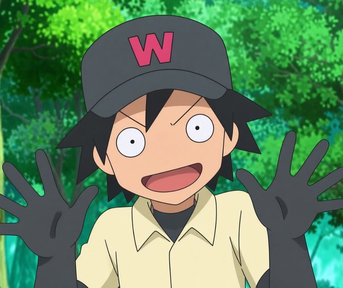 An animated character wearing a cap with a pink 'W' logo smiles with raised hands in a forest setting.