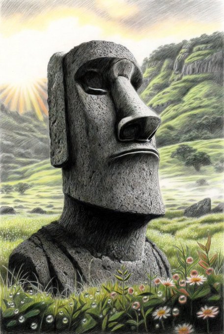 The image features a large stone statue of a man's head, which appears to be made out of concrete or stone. The statue is situated in an open field with grass and flowers surrounding it. The background includes mountains and hills, creating a picturesque landscape. The caption for the image reads "gmCrete Everyone @ConcreteXYZ - Beyond Yield Farming Most DeFi protocols focus on attracting liquidity". This suggests that the artist has drawn inspiration from the concept of investing in cryptocurrency or blockchain projects, as indicated by the post's title and description.