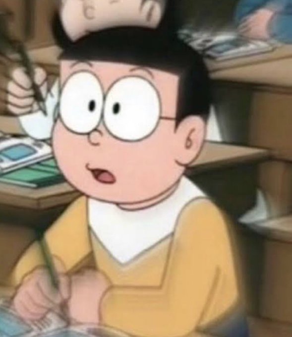 A cartoon boy with round glasses and a yellow shirt sits at a desk holding a pencil, looking puzzled with his mouth slightly open as if mid-thought. The image is used as a reaction meme to express the caption's confused realization about the recursive cycle of MetaPlanet holders getting richer and reinvesting at Bitcoin Asia.