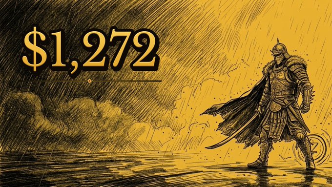 A yellow-toned illustrated image showing a large '$1,272' amount on the left side and a warrior figure in armor with a sword and cape standing on a rainy battlefield on the right.