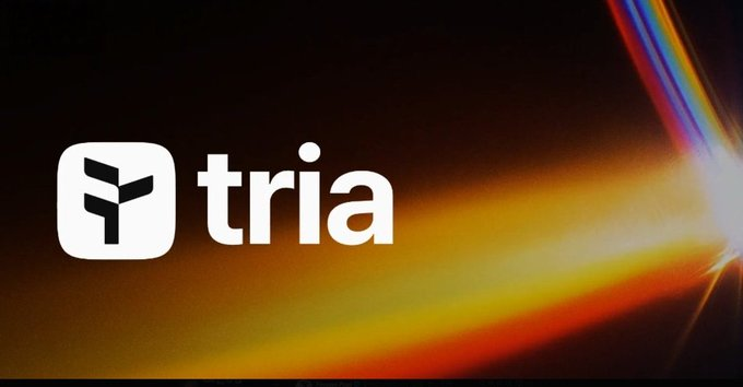 A logo image for 'tria' with its distinctive Y-shaped icon on a dark background with colorful light streaks.