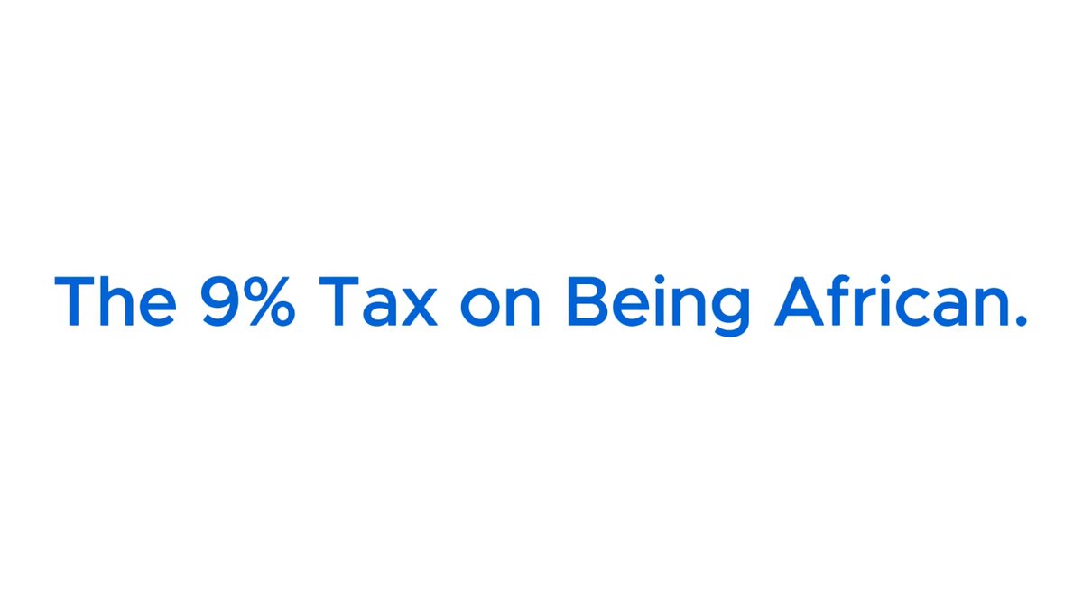 The image features a white box with black text, stating "The 9% Tax on Being African." Below this box, there is an additional blue portion of the same text, which reads "focus on what is in the image".