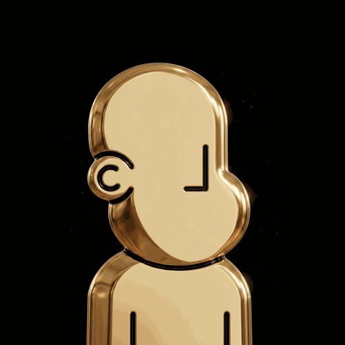 A glossy gold metallic figurine of a stylized human with a minimalist face against a black background.