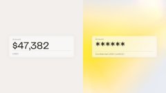 A blurred yellow-toned image displays two side-by-side info cards: one showing "$47,382" with a "Total Transaction Volume" label, and another displaying five black stars above a "Overall DAO Safety Score" label. The image appears unrelated to the accompanying post about confidential stablecoins, DAOs, and Zama's privacy layer for agentic commerce.