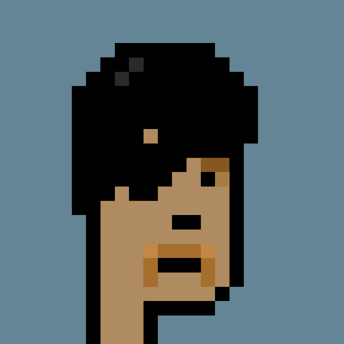 A pixelated profile portrait of a female punk with voluminous black hair against a blue background, characteristic of the CryptoPunks NFT collection. The image corresponds to "Punk #2004," recently purchased for 35 ETH ($95,484 USD) by wallet 0xaf96...3e4a from 0xdab4...d100.
