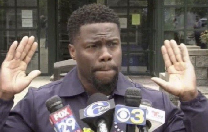 A man holds his hands up in a "don't shoot" gesture while speaking into a cluster of microphones from Fox 29, ABC, and CBS 3 news outlets.

The image pairs with the post's blunt advice to quit crypto—using the "Kevin Hart hands up meme" (from his "I don't do s***" press conference) to humorously express surrender, as if the speaker is throwing their hands up at anyone still clinging to web3 after failing to make money this year.