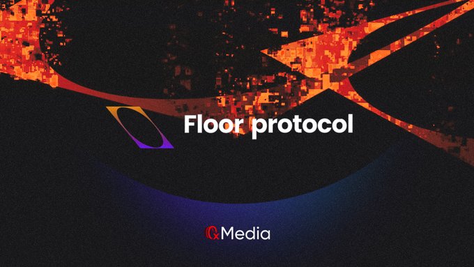 The image features a poster for Floor Protocol, which is an NFT that was created by a group of artists called "vault" in 2013. The poster has a black background with orange and blue colors, giving it a unique and eye-catching appearance. The text on the poster reads "Floor Protocol V2 与 BitmapPunks @media.com". This suggests that the image is related to the Floor Protocol NFT, which was created by vault in 2013 as part of their artistic collaboration with media.
