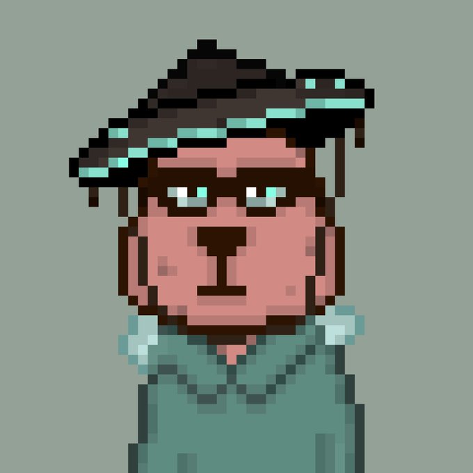 The image features a cartoon character wearing glasses and a hat with a black band. The character appears to be a bear, possibly a cartoon bear or a stuffed animal. The character is standing against a gray background, which contrasts with its colorful attire. The caption below the image reads "Good Morning CT It' s a new week, let' s get those bags Thanks @_smoldoge for this 1/1".