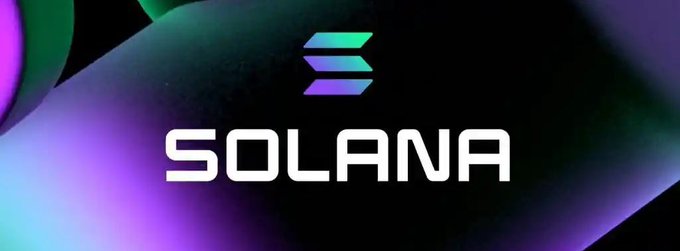 The image displays the **Solana** logo and name on a dark background with colorful green and purple gradients, representing the $SOL cryptocurrency referenced in the giveaway post. The logo reinforces the promotional context by visually branding the $50 giveaway tied to the Solana token.