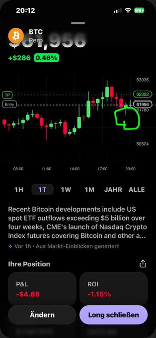 !"Aus der Bottom hier sieht geil aus ob das nochmal kommt? Wieviel 0.84% @grok wollte eig jetzt den pump und mein blauen Haken erweitern können". The image shows a close-up view of an iPhone screen that displays information about Bitcoin trading and its price fluctuations, as well as some text in another language suggesting a foreign origin or cultural context. This image relates to the post because it highlights the presence of Bitcoin and how it is being used for trading in different parts of the world, which can be seen as the main focus of this image with an overlay of German words.