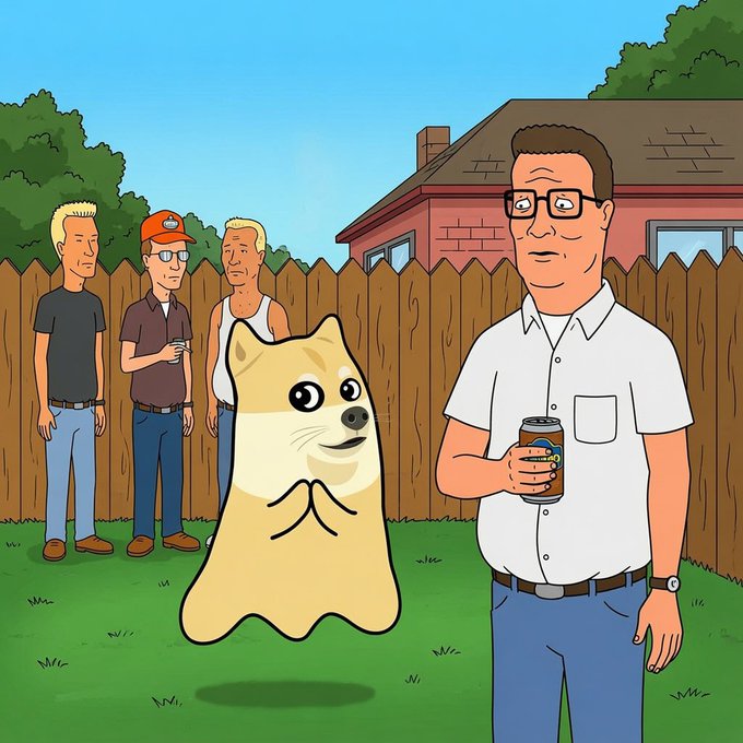 The image features a man wearing glasses standing next to a fence, holding a can of beer. A large cartoon dog with a face is floating above him, seemingly floating out of the frame or appearing to fly over his head. The caption for this image reads "Yep $SHIBU @ShibuCoinSolana".