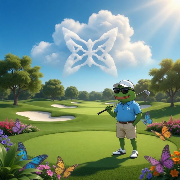 The image features a cartoon frog wearing sunglasses, holding a golf club, and standing on a green field with colorful flowers around him. The background of the image shows a beautiful blue sky with fluffy white clouds and a butterfly-shaped cloud floating above them. The text in the image reads "Happy QuipEnd Legendz GM It's another special Saturday weekend and the last in May, meant for you to unwind, relax and reset while preparing for the new week ahead One of the events to look forward to from @quipnetwork in June is the Q-Day Summit Date: 6/6/26 Event will".
