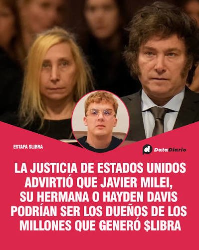 The image features a poster with three people's faces on it. One of them has blonde hair and is wearing glasses. The poster also includes text written in Spanish, which translates to "La Justicia de Estados Unidos Advertitio que su Hermana o hayden Davis". This translates to "The Justice for All campaign".