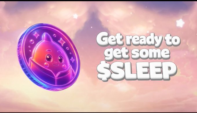 The image shows a coin with a cute face on it, which has been used as a token for sleep. The text above the coin reads "Get ready to get some SLEEP" and below it says "$SLEEP". This suggests that the coin is being used as a reward or token for achieving a goal related to sleep. The image also includes a caption about how tokens are used in the game, stating that every layer connects back to it and community activities, ecosystem access, Dino progression, premium features, future utilities $SLEEP sits at".