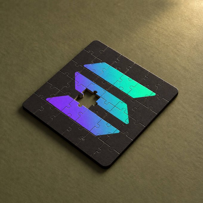 A dark jigsaw puzzle rests on a green surface, forming the distinctive "S" logo associated with Solana (SOL), with a single missing piece creating a small gap in the center—visually echoing the "Something is missing" message.