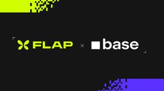 The image is a promotional graphic featuring the "FLAP" logo in green alongside the "base" logo in white, set against a dark background with decorative green and purple pixelated corner elements. The post appears to announce the launch of token pairings ($VCAT and $VVV) on the Base blockchain via the Flap platform, with the image serving as branding for the collaboration.
