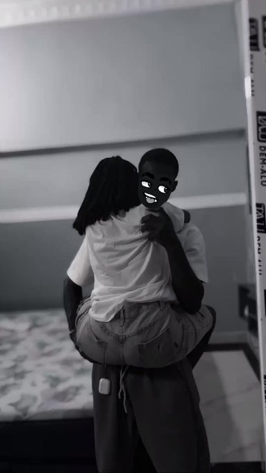 A young man carries a woman piggyback through what appears to be a bedroom under construction, with "DECORATIVE" partially visible on packaging in the background. The playful, candid moment of togetherness contrasts with the technical crypto and blockchain post about cross-chain interactions and decentralized infrastructure.
